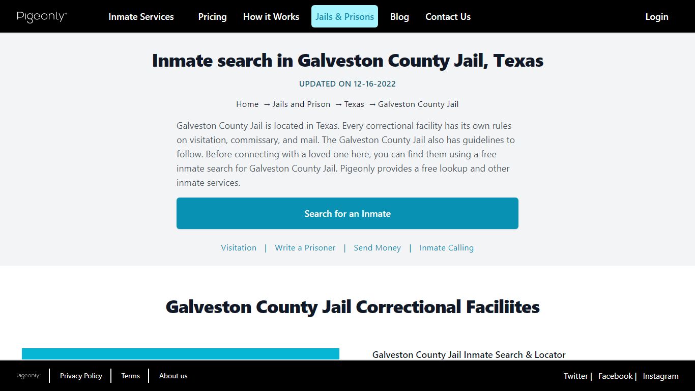Inmate Search Galveston County Jail, Texas | Pigeonly